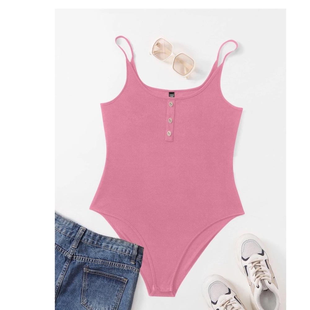 SHEIN Plus Button Detail Cami Bodysuit - 0X
